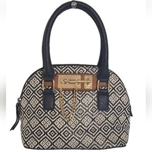 Apt 9 Faux Leather Linen Finish Black Doctor Bag Handbag Blue White Geometric